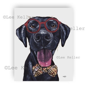 Black Lab Art Print, Black Lab with Glasses and Bowtie Art, Funny Black Lab Art