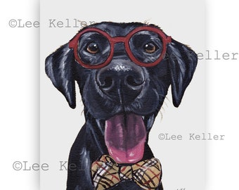 Black Lab Art Print, Black Lab with Glasses and Bowtie Art, Funny Black Lab Art