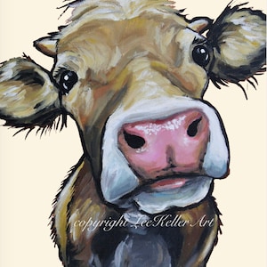 Cow art print from original canvas cow painting. Cow with Flower Crown, Farmhouse cow art, Cow on canvas art, Fine art or canvas cow print