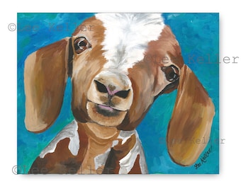 Goat art print from original canvas goat painting, goat prints, goat art prints, cute goat art, goat canvas art, cute goat print