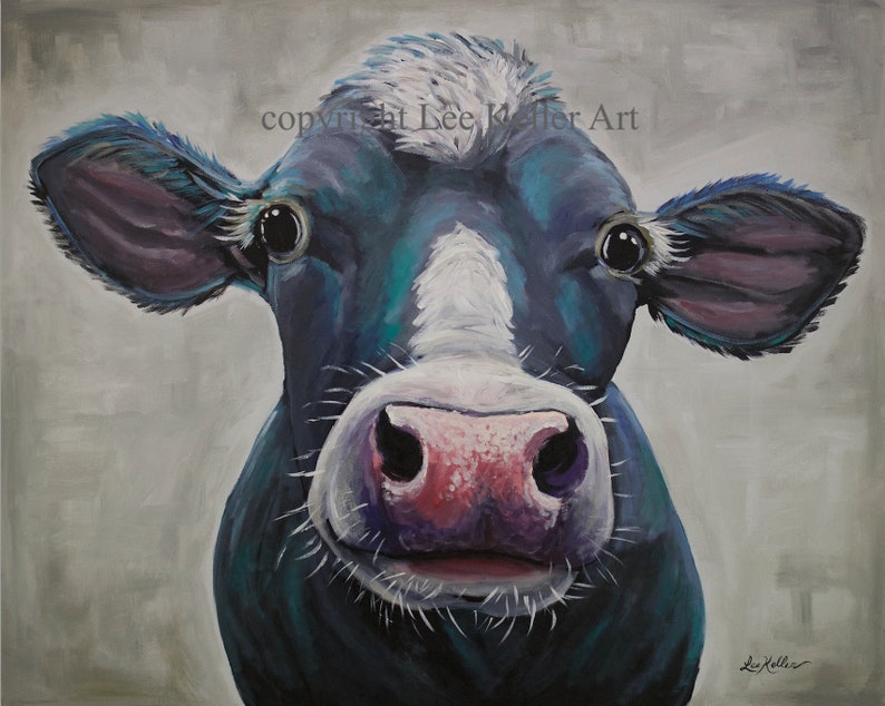Canvas cow art fun cow art cow art prints cow decor fine art paper or canvas cow print from original canvas cow painting Cow art print