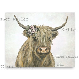 Highland Cow Art Print, Highland Cow decor, Boho Cow Decor, Highland Cow Canvas or Fine Art Print