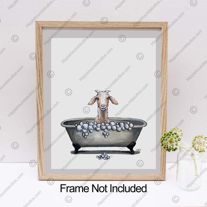 Goat Bathroom Art Goat in Tub Art Farmhouse Bathtub Art Etsy