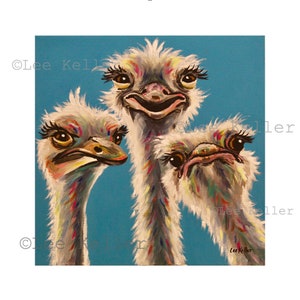 Ostrich art print from original canvas ostrich painting, colorful fun Ostrich
