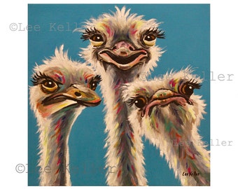 Ostrich art print from original canvas ostrich painting, colorful fun Ostrich