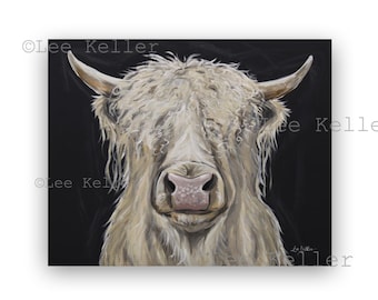 Highland Cow Art Print from Original Highland Cow Painting - Highland Cow Black Background - Highland Cow Canvas Art