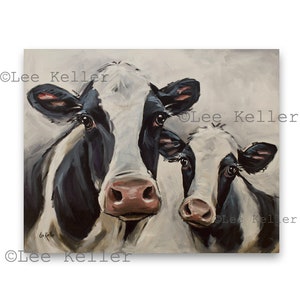 Cow art print from original canvas cow painting.  Farmhouse cow art, Mom and Baby Cow art, cow art print for kitchen, nursery etc