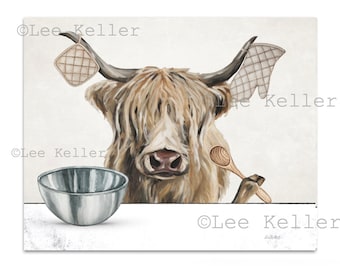 Highland Cow Kitchen Art,  Cow Baking Art, Farm Animal Kitchen Art