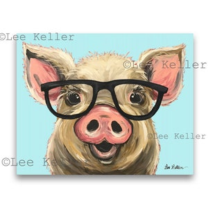 Pig art, pig decor. Pig with glasses print from original Pig painting. Funny Pig art, cute whimsical pig art