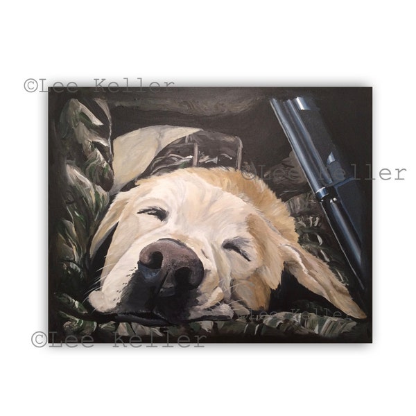 Yellow Labrador Retriever art, Lab Hunting Dog Art, Lab with Gun Art, Bird Dog Art