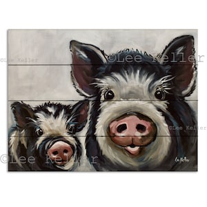 Farmhouse Pig Wood Wall Decor - Pig Pallet Art -Mom and Baby Pig on Wood Art - Farmhouse Pig Wall Art - Pig Kitchen Decor