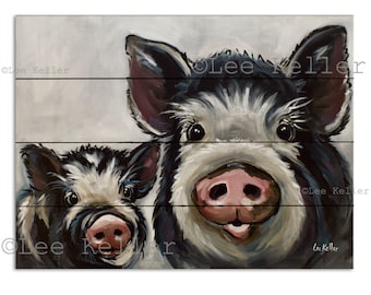 Farmhouse Pig Wood Wall Decor - Pig Pallet Art -Mom and Baby Pig on Wood Art - Farmhouse Pig Wall Art - Pig Kitchen Decor