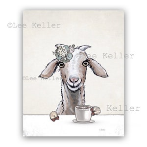 Goat Kitchen Art,  Goat with Coffee Art, Farm Animal Kitchen Art