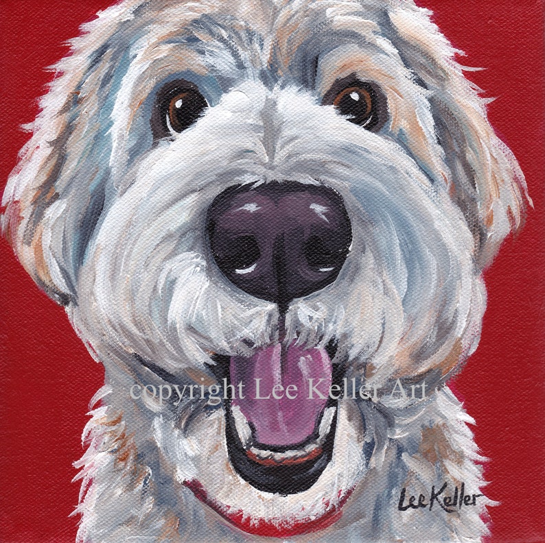 Colorful Golden Doodle art on canvas or paper Goldendoodle decor Canvas or Archival Paper options Goldendoodle Art Print