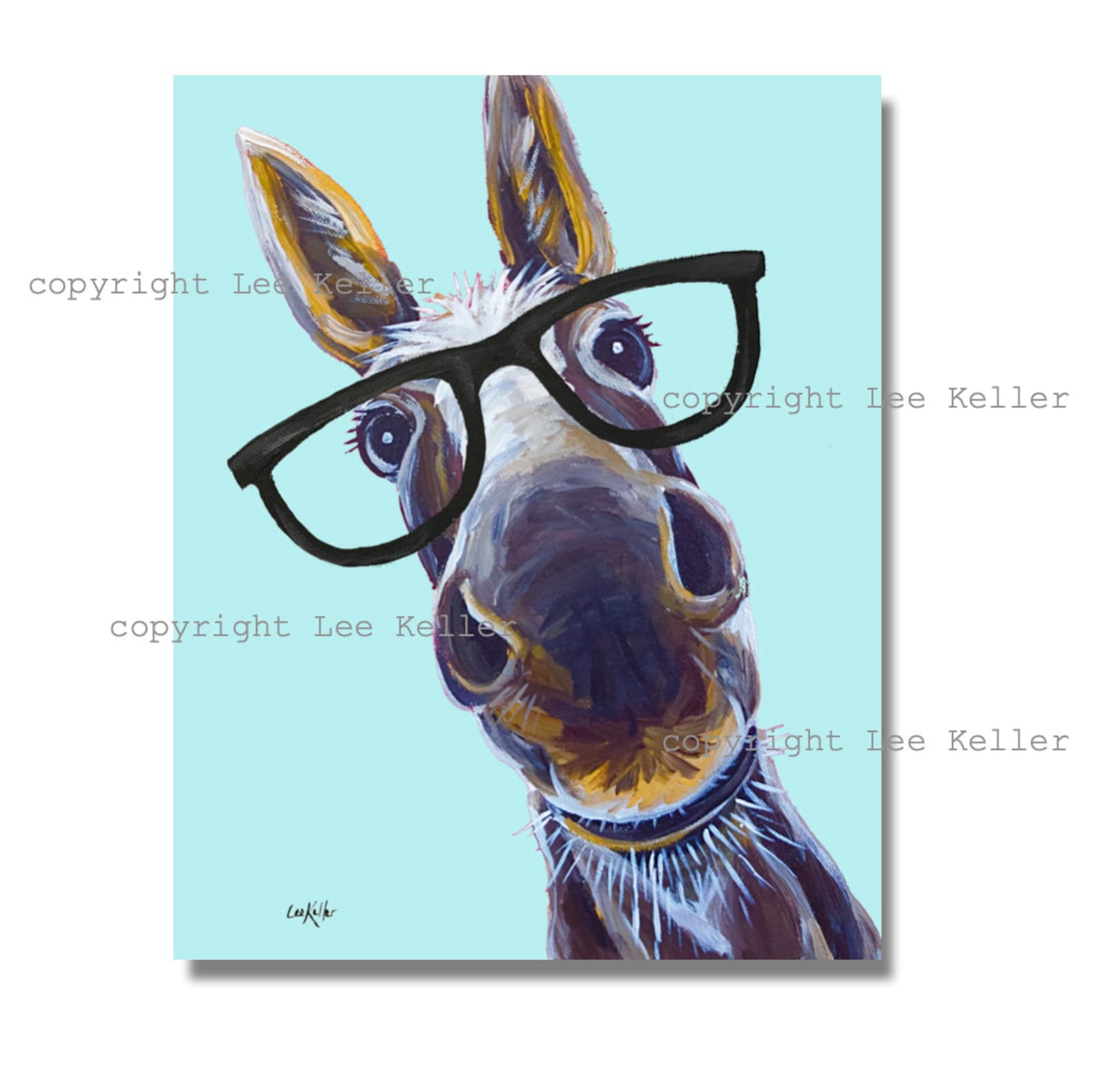 Donkey With Glasses Art Print, Funny Donkey Art. Canvas Donkey Print ...