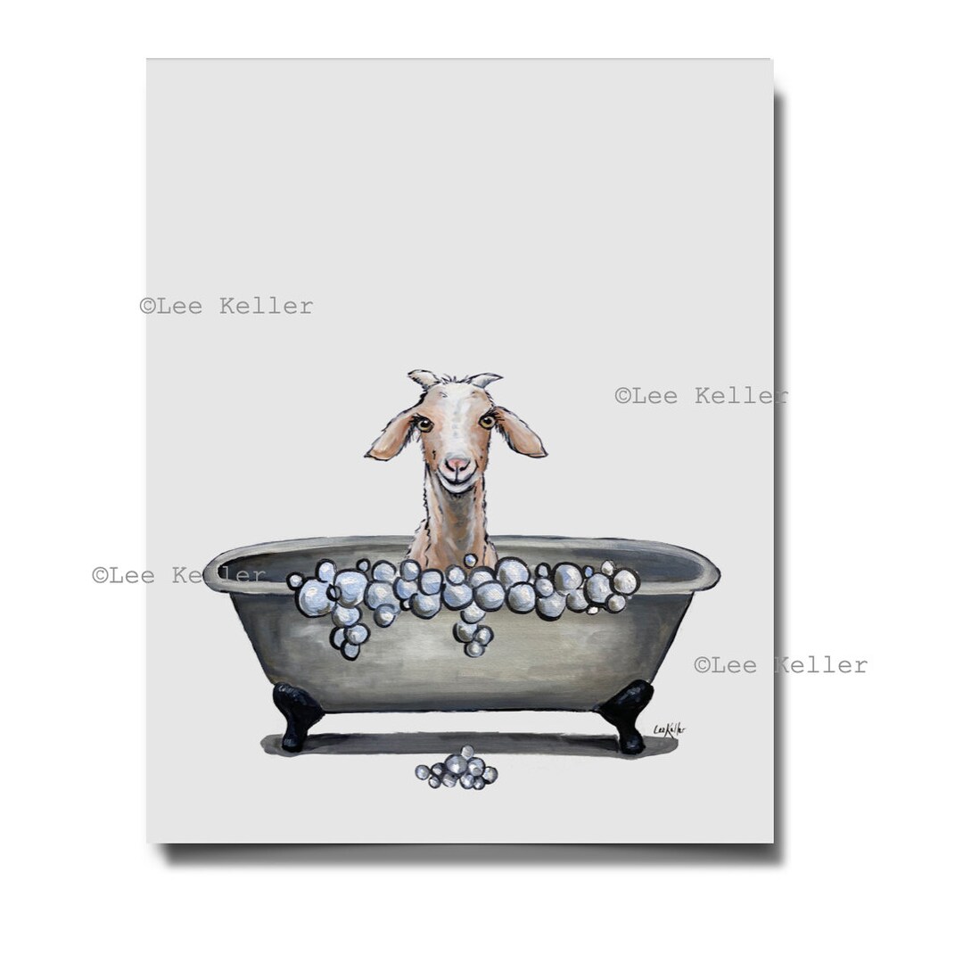 Goat Bathroom Art Goat in Tub Art Farmhouse Bathtub Art Print Farm Animal Bathroom Art Goatl