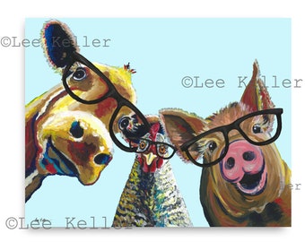 Funny Farm Animal Art Print , Farm animal canvas art, Chicken Art, Cow Art, Pig Art