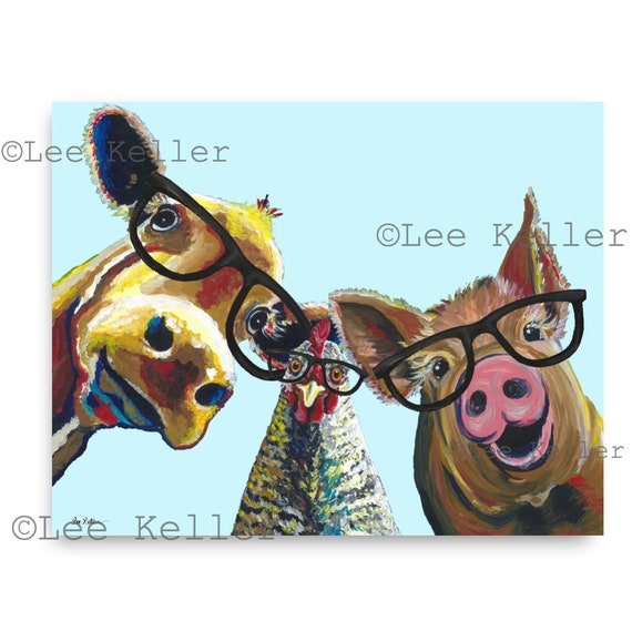 Funny Farm Animal Art Print , Farm Animal Canvas Art, Chicken Art, Cow Art,  Pig Art - Etsy