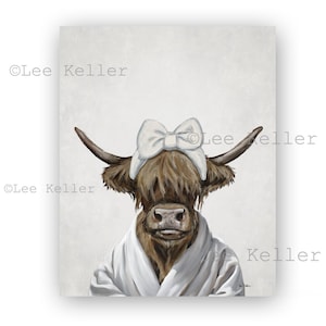 Farmhouse Highland Cow Bathroom Decor - Highland Cow in Robe Bathroom Decor - Highland Cow with Robe Art Print - Funny Highland Cow Bath Art