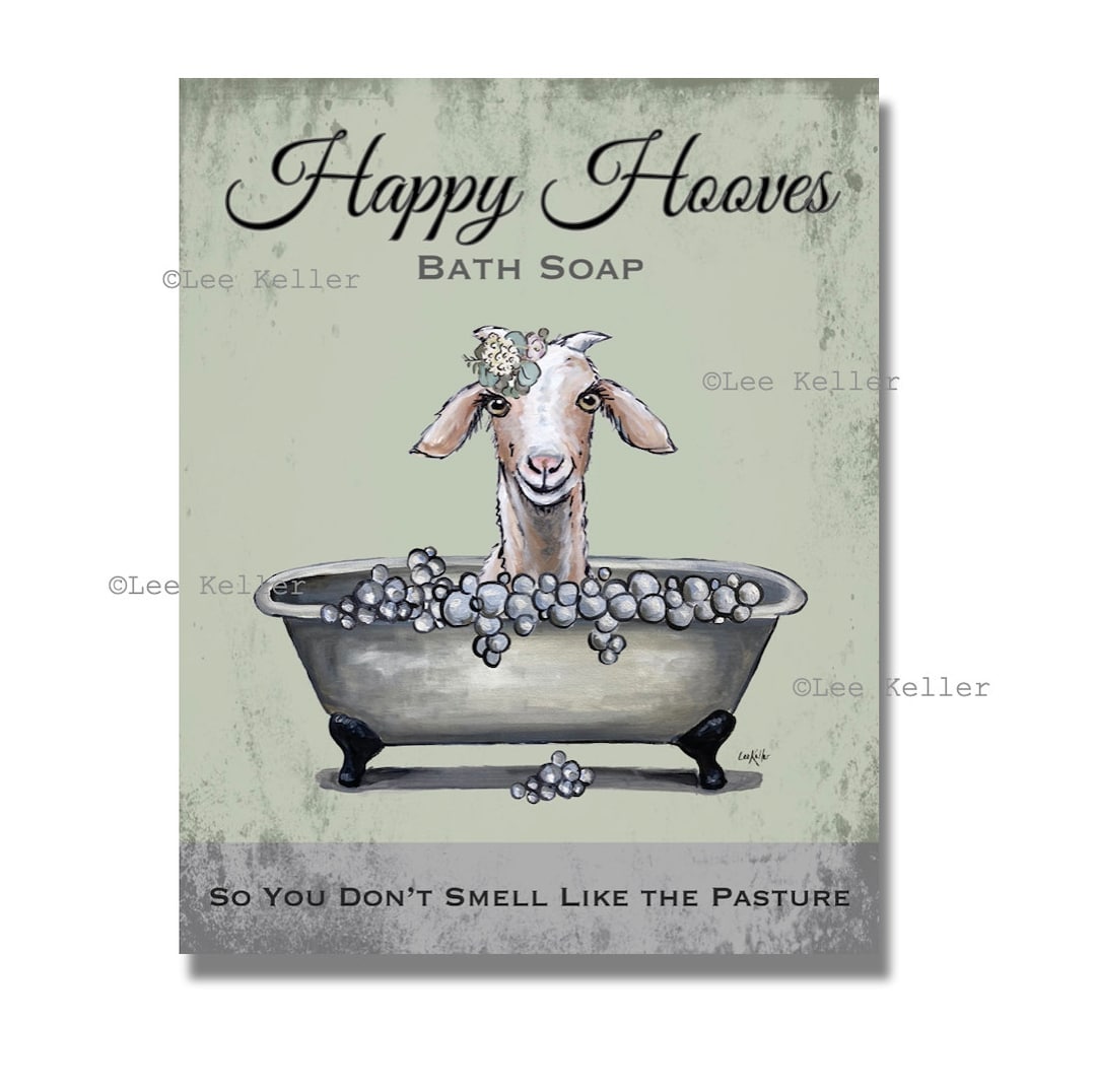 Goat Bathroom Art, Goat Bathroom Decor. Funny Goat Bathtub Art, Goat in