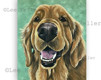 Golden Retriever art print from original Golden Retriever painting, Golden Retriever Print canvas and paper options