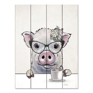 Farmhouse Pig Wood Wall Decor - Pig with Coffee Pallet Art - Pig with Coffee on Wood Art - Farmhouse Pig Wall Art - Pig Kitchen Decor