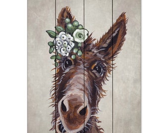 Farmhouse Donkey Wall Decor - Wood Donkey Sign - Donkey with Flower Crown Art - Farmhouse Decor - Pallet Wood Donkey Art