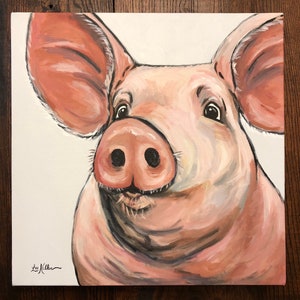 Original Pig painting on canvas, Original Pig canvas art, Canvas Pig painting original, Cute pig painting, original farmhouse painting