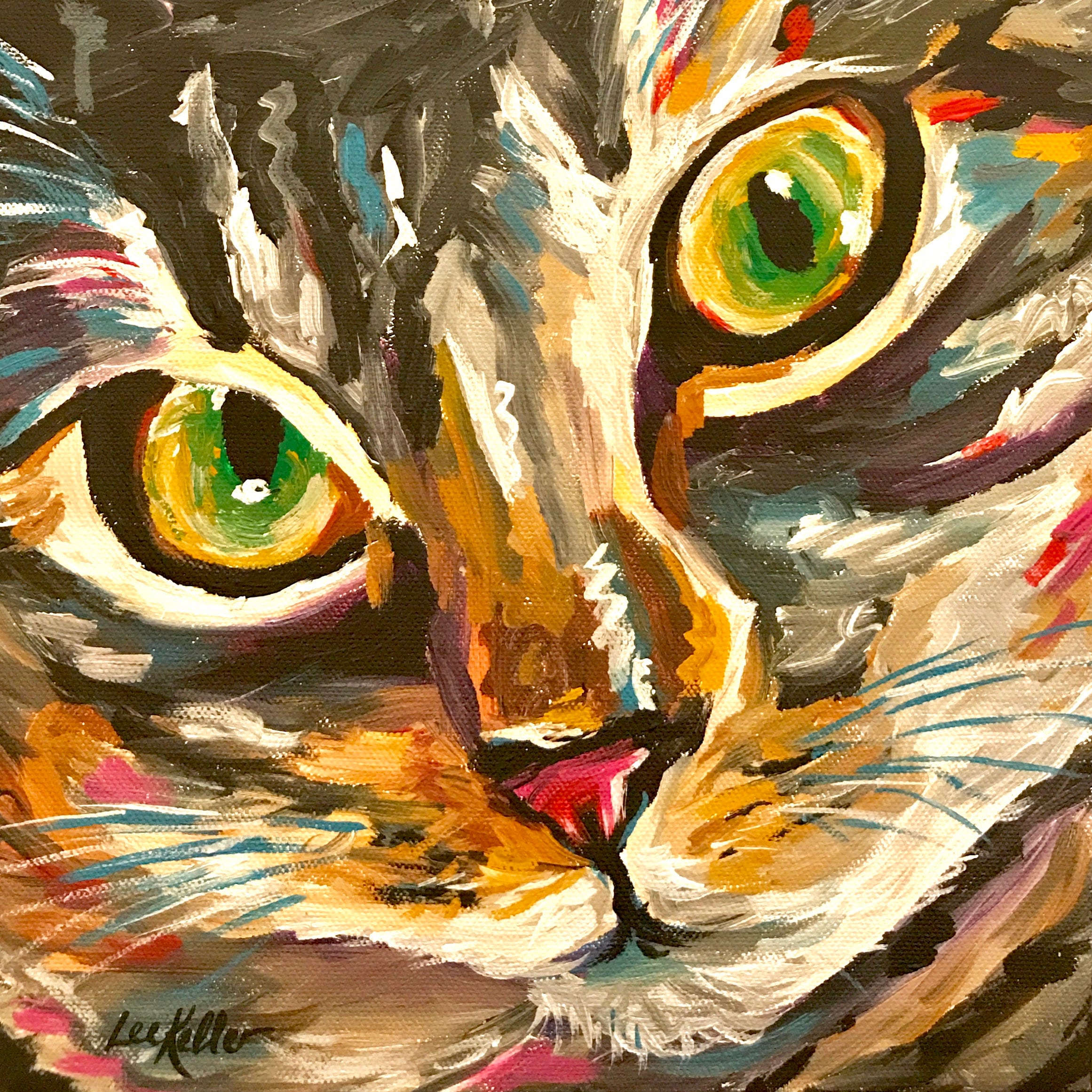 Colorful cat art print Cat canvas art and fine art paper Etsy