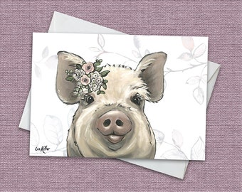 Boho Pig Card 'Lilly', 5x7" Pig Greeting Card, Pigs Greeting Cards