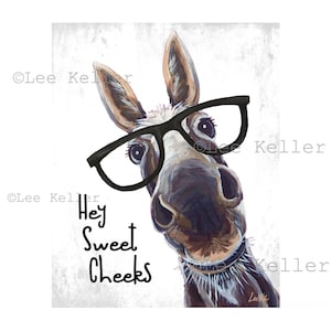 Farmhouse Donkey Bathroom Art - Donkey Bathroom Art - Hey Sweet Cheeks Donkey Print - Funny Farm Animal Bathroom Decor - Hello Sweet Cheeks