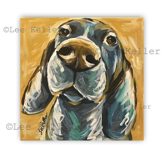 Colorful dog art, hound dog print from original colorful dog painting, colorful canvas dog art