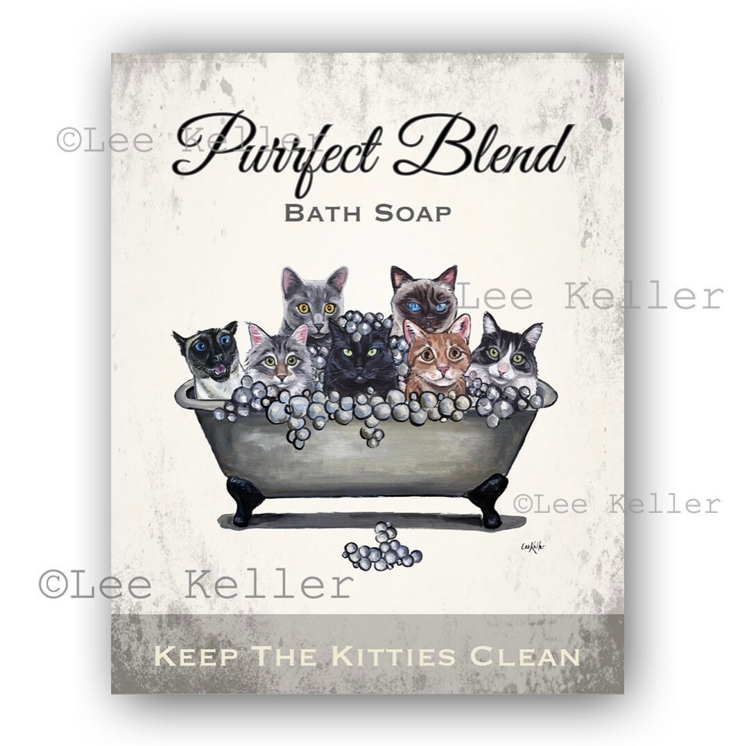 Cats in a Tub Art Print, Bathtub Cat Print, Funny Cat Bathroom Decor on