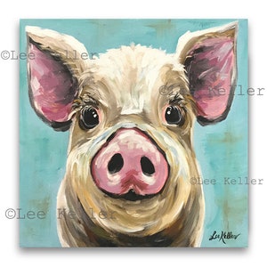 Pig art print, Pig decor from original canvas pig painting.  Pig art print, archival paper or canvas pig art, Farmhouse Pig Canvas art