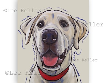 Yellow lab art print, Fun Yellow labrador art on canvas or fine art paper, Yellow lab art print, Cute Yellow Labrador art prints