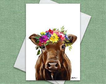 Summer Cow Card 'Hershey', 5x7" Cow Greeting Card, Cows Greeting Cards