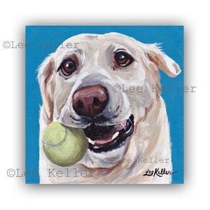 Yellow Lab Art Print. Yellow Labrador Retriever With Ball, Labrador canvas or paper art print, Labrador Retriever Art prints image 1