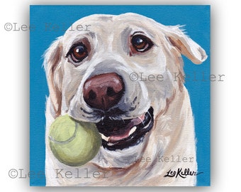 Yellow Lab Art Print.  Yellow Labrador Retriever With Ball, Labrador canvas or paper art print, Labrador Retriever Art prints