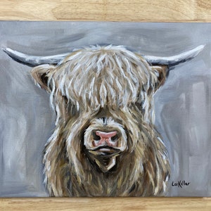 Original Highland Cow painting on canvas, Original Highland Cow canvas art, Canvas Cow painting original, Cute Cow painting
