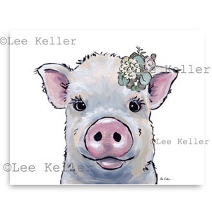 Pig art print, Pig With Flowers Art. Pig Prints, Cute pig art, Pig nursery, Farmhouse Pig Kitchen art, funny pig