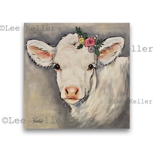 Cow art print, cow decor from original canvas cow painting. Cute Calf Farmhouse Art, Cow Farmhouse art