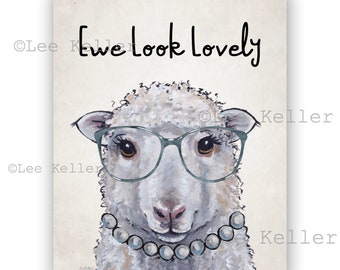 Sheep Bathroom or Bedroom Art, Sheep Bathroom Decor. Funny Sheep Art, Sheep Art Print, Sheep Bathroom Sign 'Ewe Look Lovely'