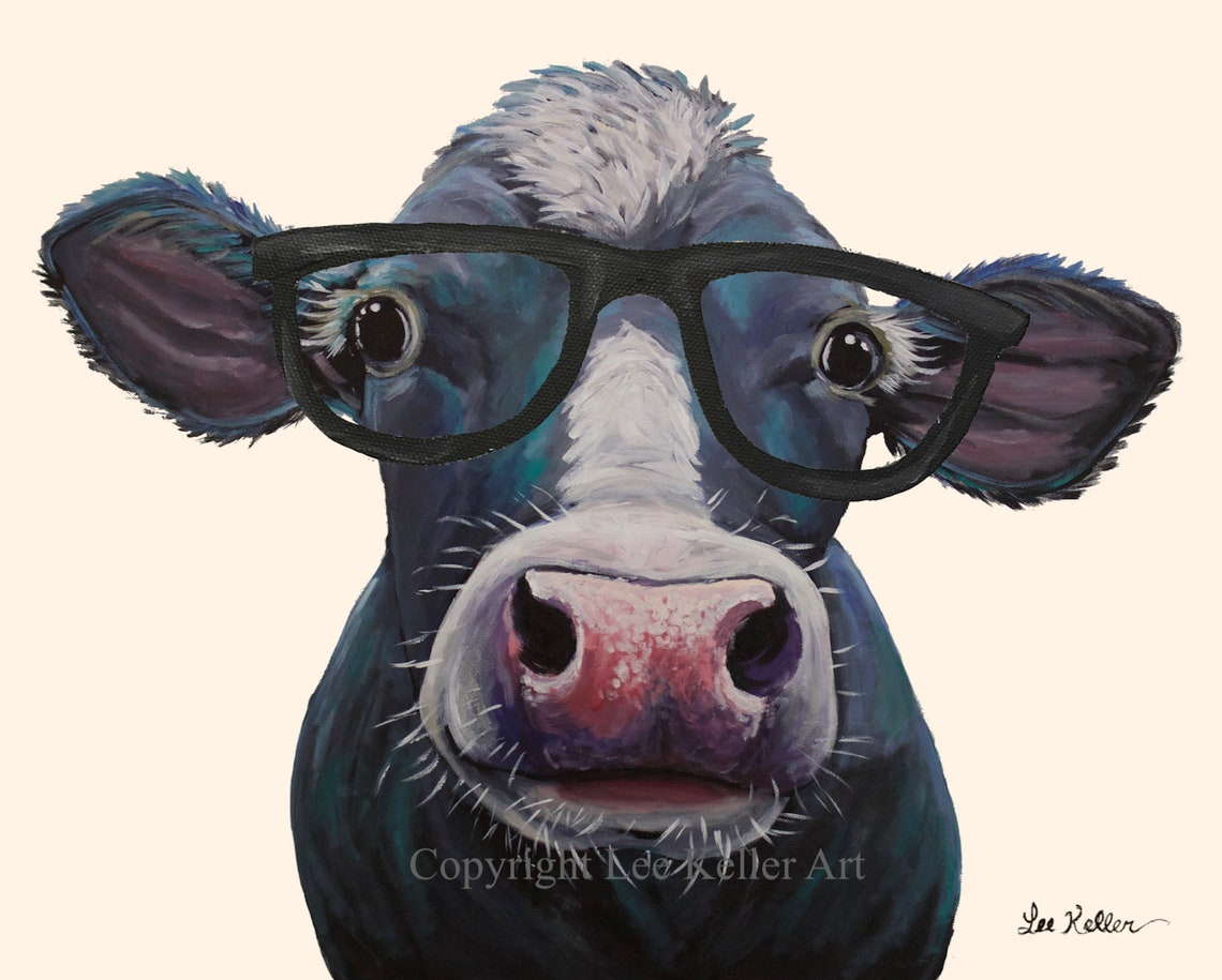 Cute Cow With Glasses. Cow Art Print From Original Cow Etsy