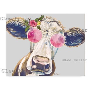 Cow art print from original canvas cow painting.  Cow with glasses art, cow art print for kitchen, nursery etc