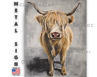Highland Cow Tin Sign, Highland Cow Metal Sign, Neutral Cow Sign, Fun Farm Animal Metal Sign