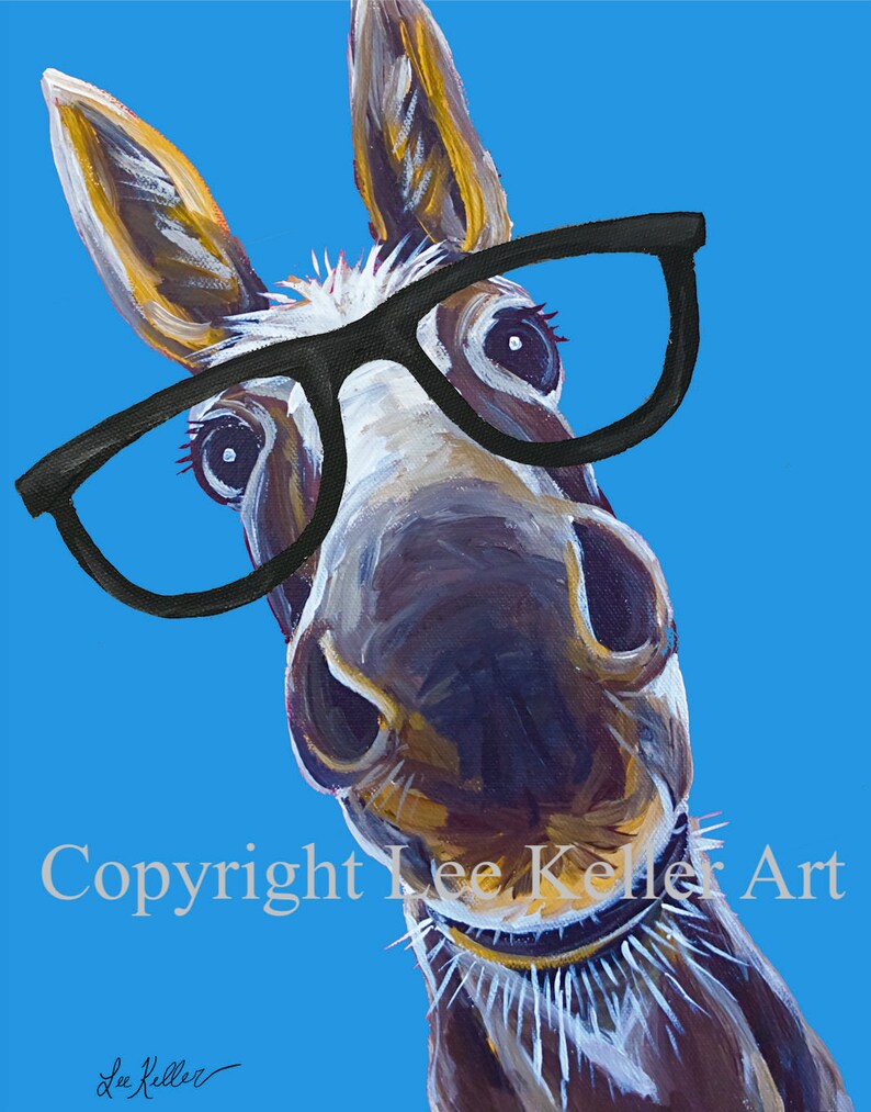 Donkey With Glasses Art Print Funny Donkey Art. Canvas Donkey Etsy