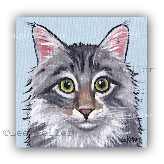 Long Hair Grey Tabby Cat Art Print Cat Canvas Art Long Hair - Etsy