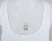 Pink Opal Turtle Necklace, Opal Necklace, Turtle Necklace, Inlaid Opal, Sterling Silver, Pendant Necklace, Signed, Sterling 18 Inch Chain