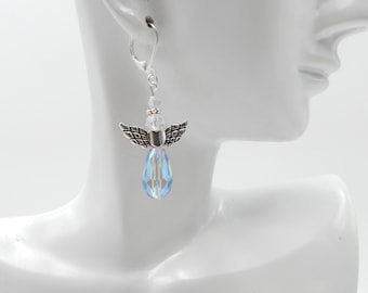 Gemstone Angel Earrings: Sterling Silver Lever Back, Crystal Drop Earrings