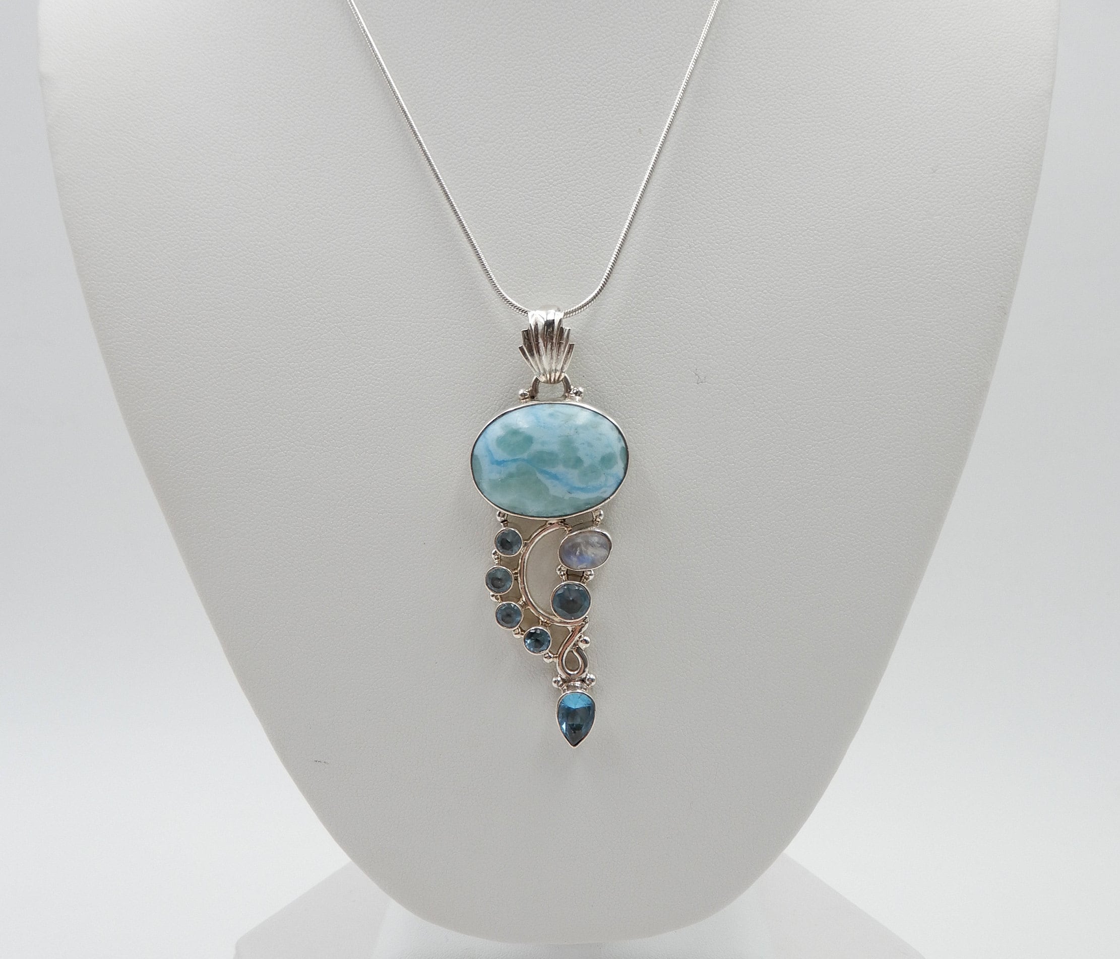 Sterling Silver Larimar and Blue Topaz Slide Pendant Sterling Silver Larimar and Blue Topaz Slide Pendant